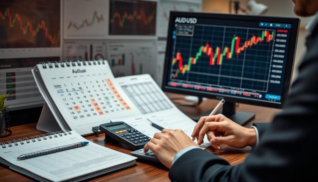 AUD USD trading example with economic calendar